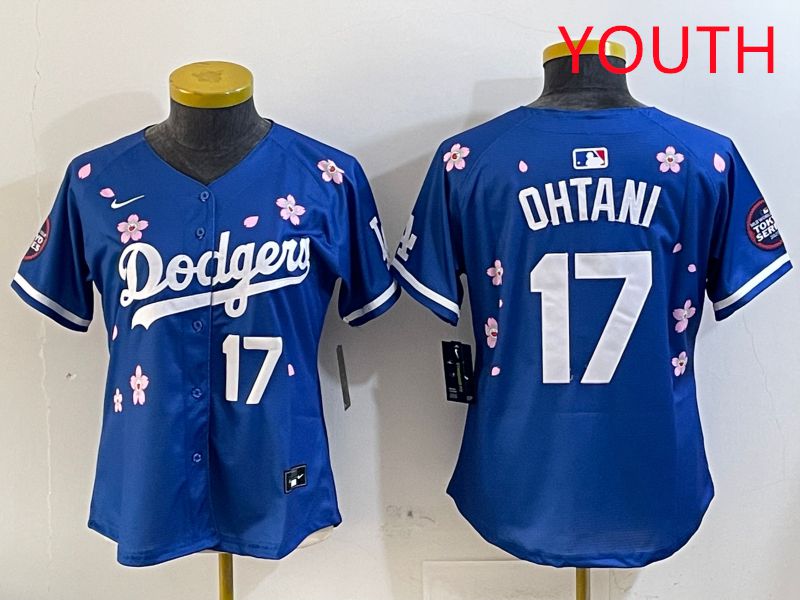 Youth Los Angeles Dodgers #17 Ohtani Blue Sakura Edition 2025 Nike MLB Jersey style 8->youth mlb jersey->Youth Jersey
